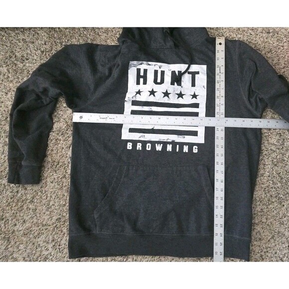 Hunt Browning Mens Dark Gray Hoodie Size Large L Hunting American Flag Hood Top - Picture 8 of 9